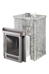 Печь-каменка КВАДРА ПФ дверца со стеклом в ламелях ТАЛЬКОХЛОРИТ НАБОРНЫЙ (25 м.куб)