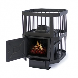 Печь-каменка  чугунная СИБИРЬ 15  СЕТКА пруток дверца  чугунная  без вынос.топ.канала (8 - 15 м.куб)