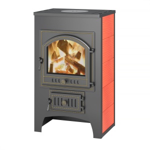 Печь-камин ВЕЗУВИЙ ПК-01 дверца 205 С ЧУГУННОЙ ПЛИТОЙ  красный 12 кВт (200 м.куб)  (2)