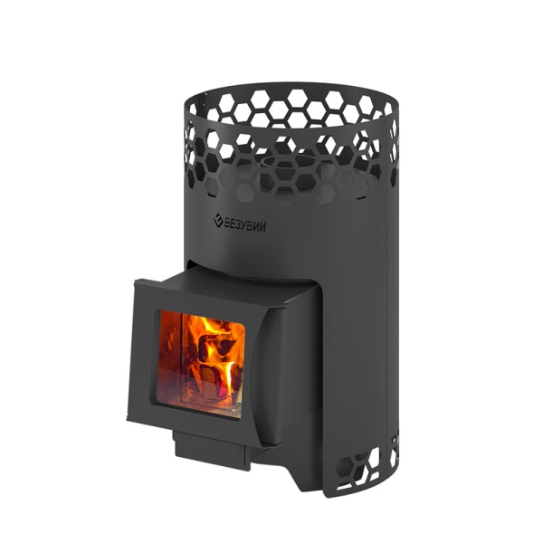 Печь-каменка ЧЁРНАЯ ПЧЁЛКА  дверца со стеклом (6 - 14 м.куб)
