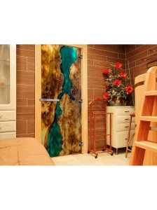 Дверь стеклянная ФОТОПЕЧАТЬ СЛЭБ-02 800 х 2000 мм 3 петли,стекло 8 мм,кор ОЛЬХА,ручка-дер,магнит DW-