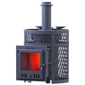 Печь-каменка чугунная ИСКАНДЕР-УРАГАН 18МС-ЗК дверца со стеклом в сетке (18 м.куб) Печь-каменка чугунная ИСКАНДЕР-УРАГАН 18МС-ЗК дверца со стеклом в сетке (18 м.куб)