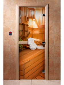 Дверь стеклянная ФОТОПЕЧАТЬ А032 700 х 1900 мм 3 петли,стекл 8 мм,кор ОЛЬХА,ручка-деревян,магнт DW-