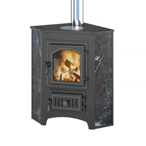 Печь-камин ВЕЗУВИЙ ПК-01 дверца 220 УГЛОВОЙ с конфоркой d = 213 мм амфиболит 9 кВт (150 м.куб)