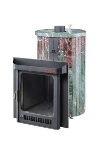 Печь-каменка ОПТИМА ПФ дверца со стеклом в ламелях ЗМЕЕВИК + РОССО ЛЕВАНТЕ (28 м.куб)