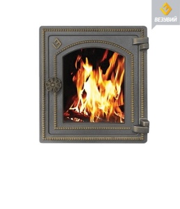 Дверца чугунная ВЕЗУВИЙ ДТ-4 С крашеная БРОНЗА (посадочный размер 250 х 280 мм)