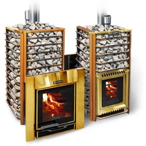 Печь-каменка ЕРМАК ЛЮКС 24 GOLD СЕТКА INOX 304 5мм дверца ПАНОРАМА (16 - 24 м.куб)