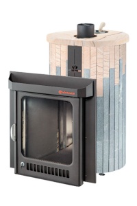 Печь-каменка ОПТИМА ПФ дверца со стеклом в ламелях ТАЛЬКОХЛОРИТ + ОКАМЕНЕВШЕЕ ДЕРЕВО (28 м.куб)