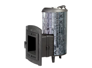 Печь-каменка чугунная АТМОСФЕРА L дверца со стеклом в ламелях ПИРОКСЕНИТ наборный (12-20 м.куб)