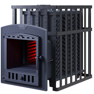 Печь-каменка чугунная GFS ЗК 25П2 в СЕТКЕ  дверца ПАНОРАМА (25 м.куб)