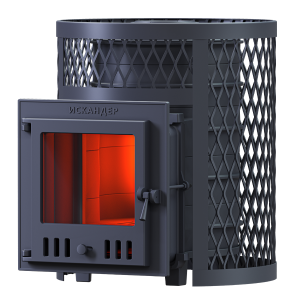 Печь-каменка чугунная ИСКАНДЕР 25МС дверца со стеклом в сетке (25 м.куб) Печь-каменка чугунная ИСКАНДЕР 25МС дверца со стеклом в сетке (25 м.куб)