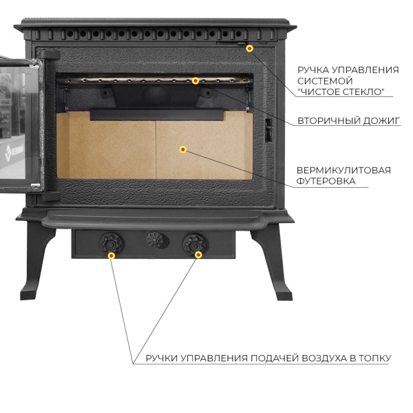 Печь-камин ЧУГУННАЯ ВЕЗУВИЙ RICH-15  антрацит 15 кВт (200 м.куб)