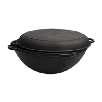 Кастрюля-казан чугунная  6л с чугунной крышкой-сковородой АМФОРА